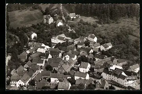 AK Endbach in Hessen, Fliegeraufnahme der gesamten Stadt