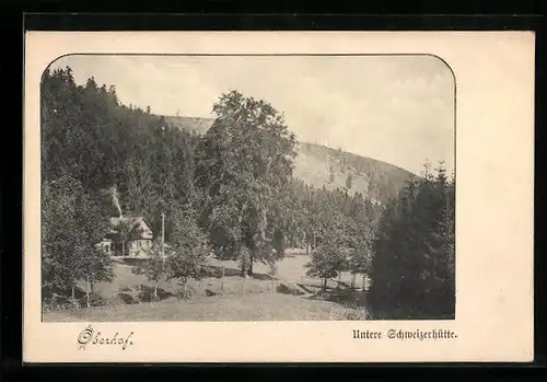 AK Oberhof i. Thür., Blick auf die Untere Schweizerhütte am Wald
