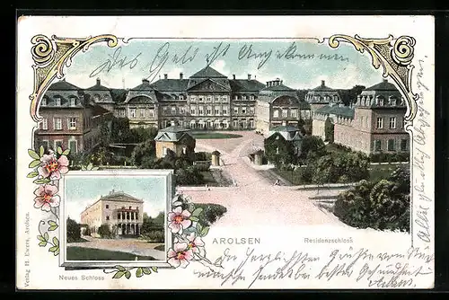 AK Arolsen, Blick auf den Platz vor dem Residenzschloss, das Neue Schloss
