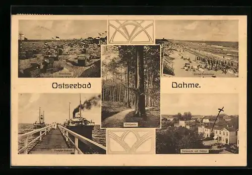 AK Dahme an der Ostsee, Strandleben, Zentral Badeanlage, Dampfer-Ankunft