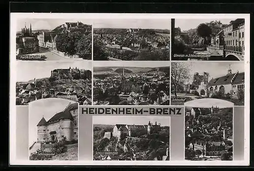 AK Heidenheim-Brenz, Generalansicht, am Postamt, Ulmerstrasse mit Schloss Hellenstein, auf dem Schlosshof