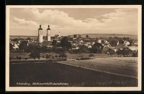 AK Wemding, Panoramaansicht mit der Wallfahrtskirche