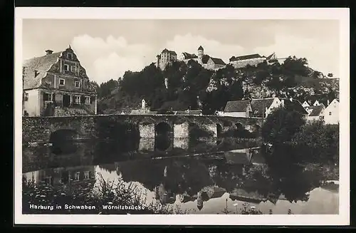AK Harburg in Schwaben, Partie an der Wörnitzbrücke unter dem Schloss