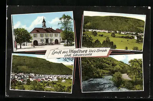 AK Maulburg bei Lörrach im Schwarzwald, Gesamtansicht, am Bachlauf, auf dem Stadtplatz