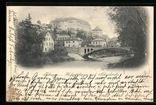 AK Tübingen, am Ufer neben der Alleenbrücke unter Hohentübingen