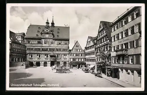 AK Tübingen, Blick auf das Rathaus am Marktplatz