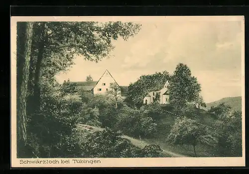 AK Schwärzloch bei Tübingen, Blick zum Gasthof Schwärzloch