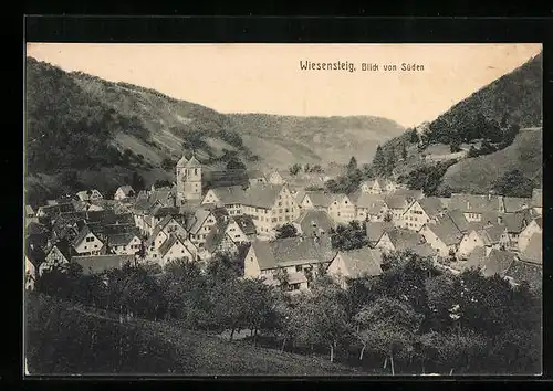 AK Wiesensteig, Ortstotale mit der Kirche vom Süden aus