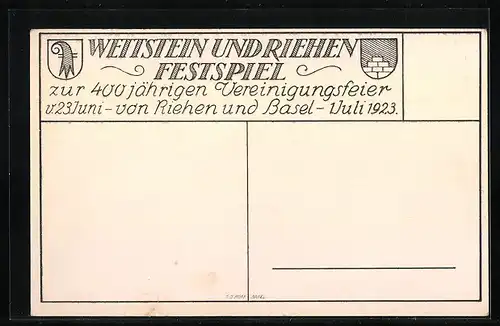 Künstler-AK Riehen, Strassenpartie mit Kirche