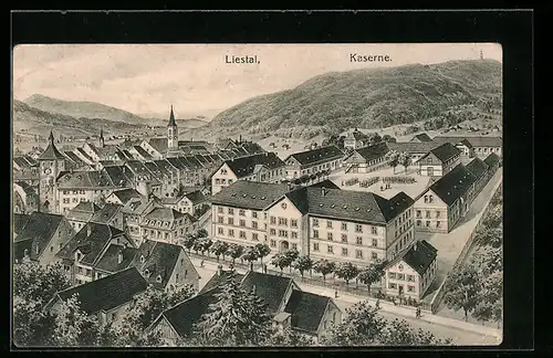 AK Liestal, Kaserne und Ort aus der Vogelschau