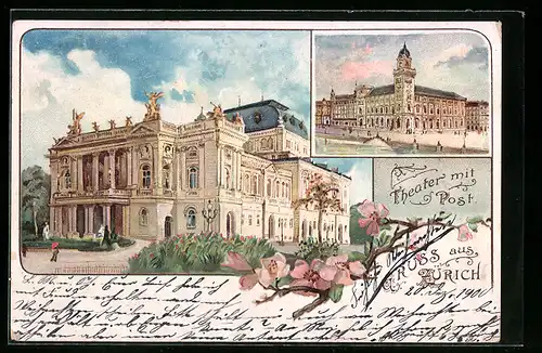 Lithographie Zürich, Theater und Post