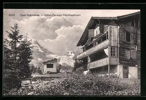 AK Ober-Steinberg, Hotel Pension Tschingelhorn mit Bergblick