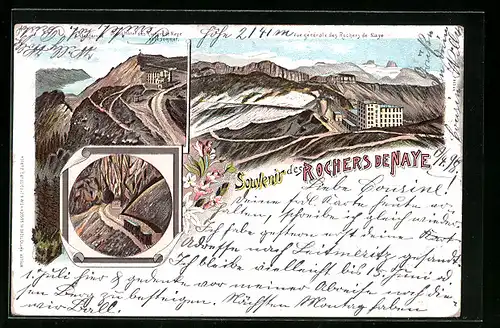 Lithographie Rochers de Naye, Grand Hotel, Vue generale