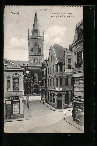 AK Crefeld, Ortspartie mit ev. Kirche aus der Vogelschau