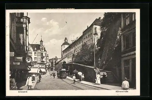 AK Siegen, Kölnerstrasse mit Strassenbahn