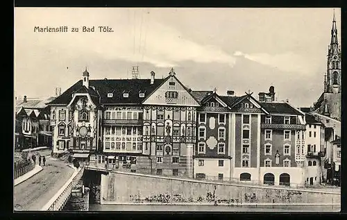 AK Bad Tölz, Blick auf die Marienstift und Brücke