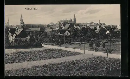 AK Windsheim, Ortsansicht aus der Ferne mit Blick auf die Kirche