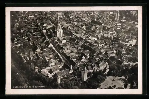 AK Mühlhausen i. Thüringen, Ortsansicht aus der Vogelschau mit Blick auf die Kirche