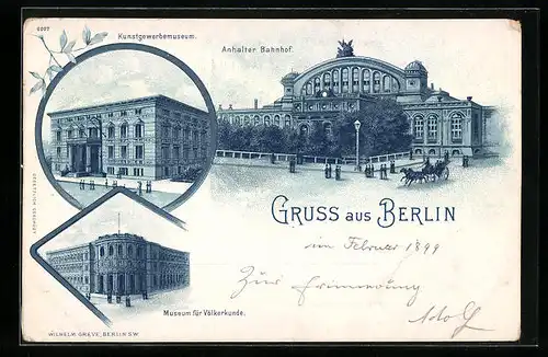 Lithographie Berlin-Kreuzberg, Anhalter Bahnhof, Kunstgewerbemuseum, Museum für Völkerkunde