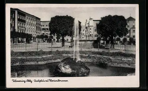 AK Tittmoning, Stadtplatz mit Florianibrunnen