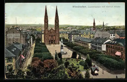 AK Wiesbaden, Louisenplatz mit Katholischer Kirche