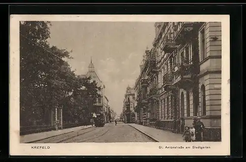 AK Krefeld, St. Anionstrasse am Stadtgarten