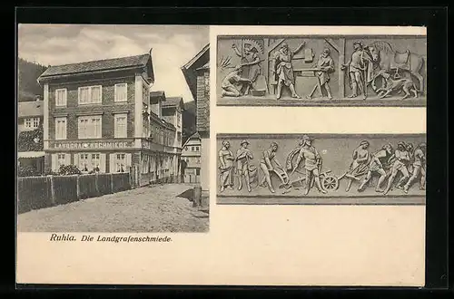 AK Ruhla, Die Landgrafenschmiede, Reliefs