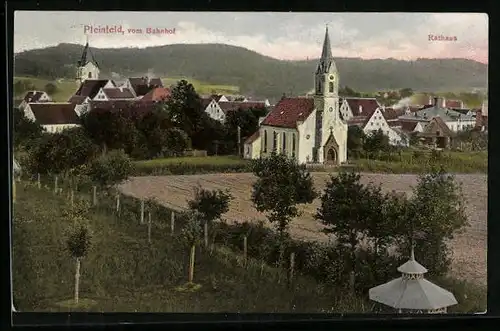 AK Pleinfeld, Ortsansicht vom Bahnhof aus