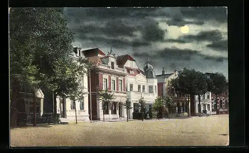 Mondschein-AK Burg /Fehmarn, Am Markt