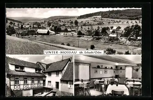 AK Unter-Mossau üb. Erbach /Odw., Gasthaus-Pension zur Krone H. Heckmann, Gesamtansicht