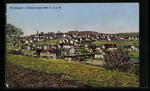AK St. Georgen /Schwarzw., Ortsansicht mit Bahnhof