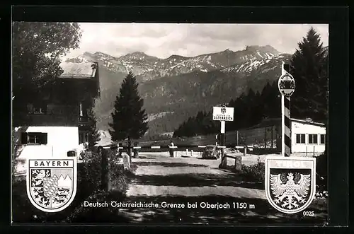 AK Oberjoch im Hochallgäu, Deutsch Österreichische Grenze mit Wappen