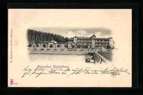 Präge-AK Glücksburg /Ostsee, Strand-Hotel mit Brücke und Anlagen