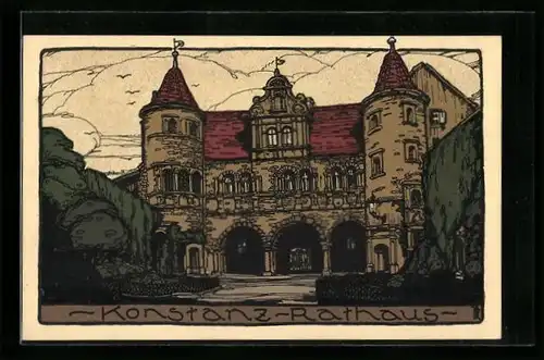 Steindruck-AK Konstanz, Darstellung vom Rathaus