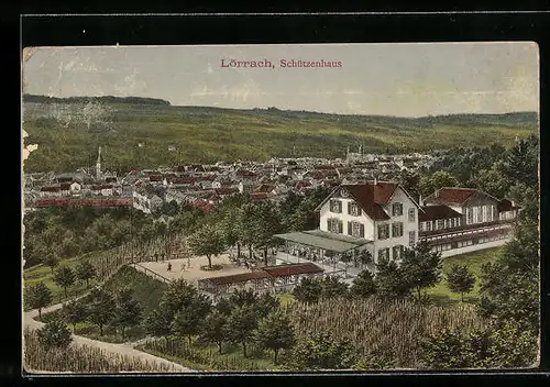 AK Lörrach, Gasthaus Schützenhaus und Blick auf Ort