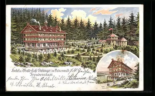 Lithographie Freudenstadt, Hotel Stokinger im Palmenwald