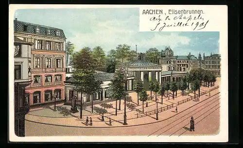 Lithographie Aachen, Blick auf den Elisenbrunnen