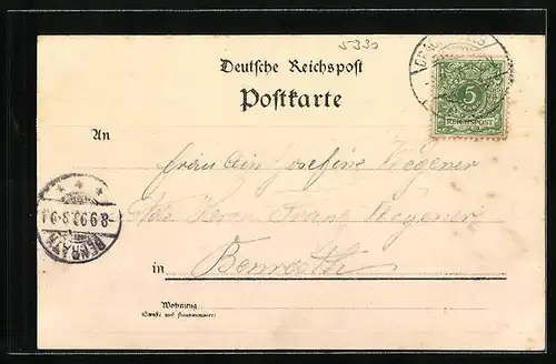 Lithographie Königswinter, Ortsansicht mit Dampfer