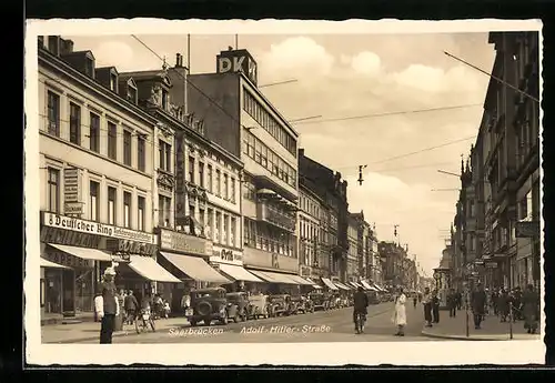 AK Saarbrücken, Strasse mit Geschäften