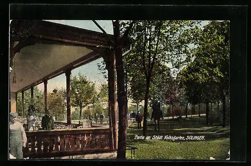 AK Solingen, Gasthaus-Terrasse im Städtischen Volksgarten