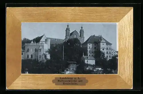 Passepartout-AK Landsberg a. L., Malteserkirche mit Realschule