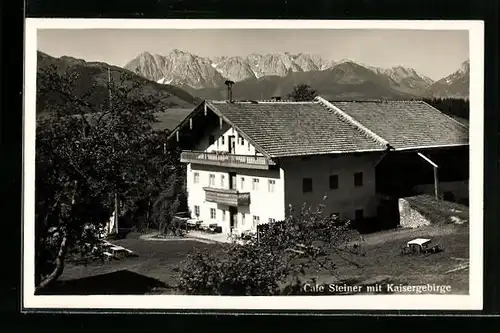 AK Reit im Winkel, Cafe Steiner mit Kaisergebirge