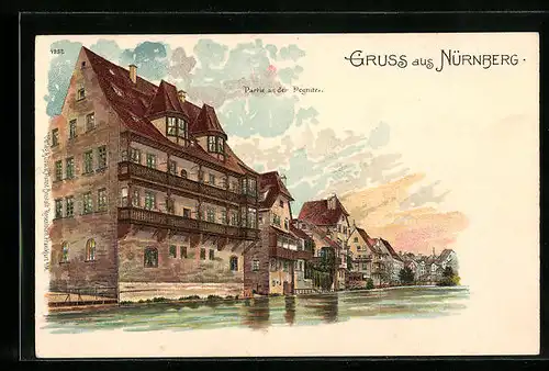 Lithographie Nürnberg, Idyll am Pegnitzufer