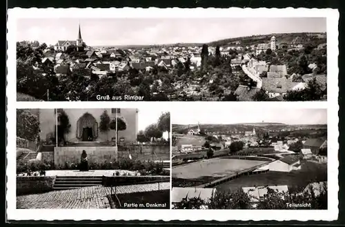 AK Rimpar, Ortsansicht, Partie mit Denkmal, Teilansicht