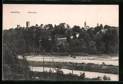 AK Grünwald /Isartal, Ortsansicht mit Isar