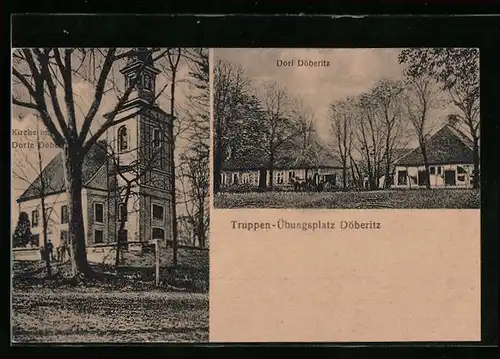 AK Döberitz /Truppenplatz, Dorfpartie und Dorfkirche