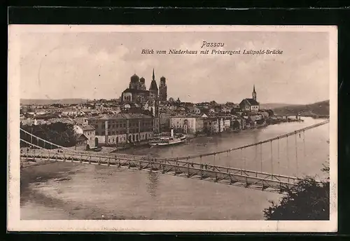 AK Passau, Blick vom Niederhaus mit Prinzregent Luitpold-Brücke