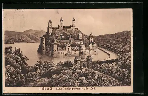 Künstler-AK Halle a. S., Burg Giebichenstein in alter Zeit