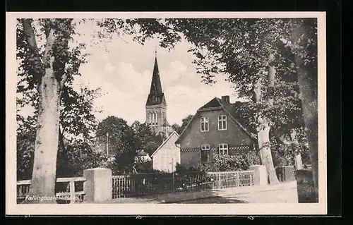 AK Fallingbostel i. Hann., Strassenpartie mit Kirchturm