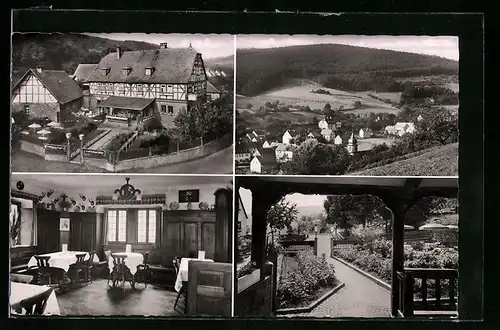 AK Hobbach / Spessart, Panorama und Gasthof-Pension Zum Engel